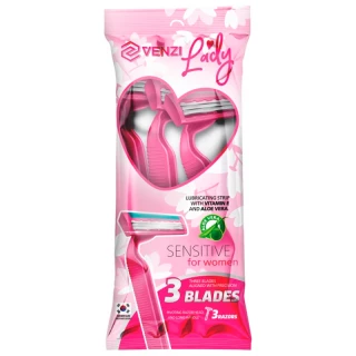 Одноразовые бритвенные станки Venzi S3 Lady в пакете 3 шт
