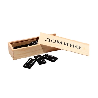 Домино (пластиковые фишки) в деревянной коробке 14x5 см (Арт. P00070)